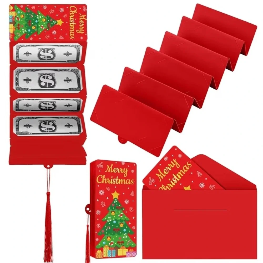 Set of 2 Humyoun Christmas Money Pull Gift Box Red Xmas Tree Folding Envelope